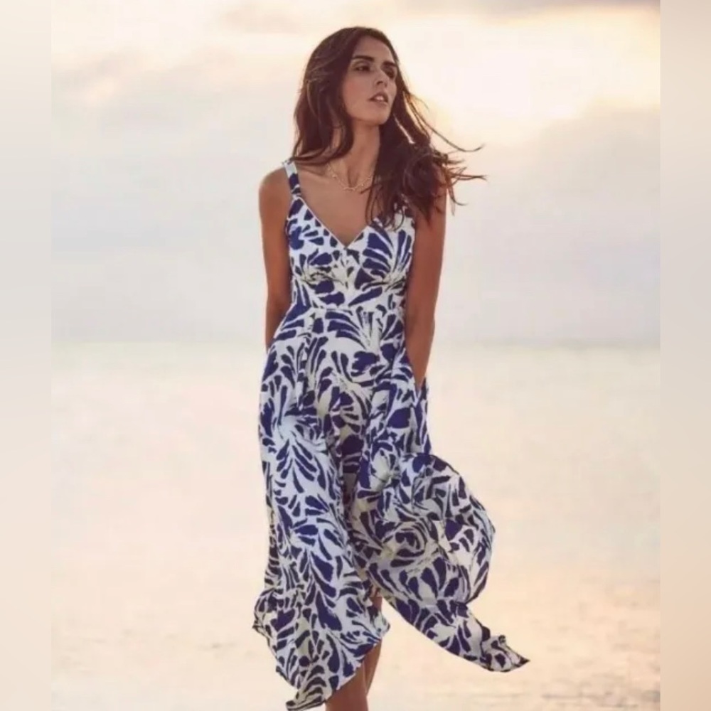 NWT Alexis Blue Floral Tie Strap Midi Asymmetrical Dress